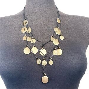 Anthropologie Multi Layer Black and Gold Pendant Necklace Statement Necklace